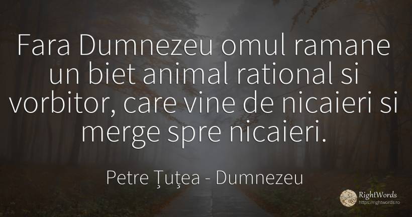 Fara Dumnezeu omul ramane un biet animal rational si... - Petre Țuțea (Socrate al românilor), citat despre dumnezeu, animale, oameni