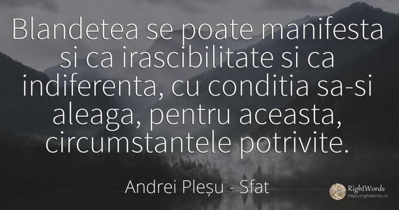 Blandetea se poate manifesta si ca irascibilitate si ca... - Andrei Pleșu, citat despre sfat, circumstanțe, indiferență