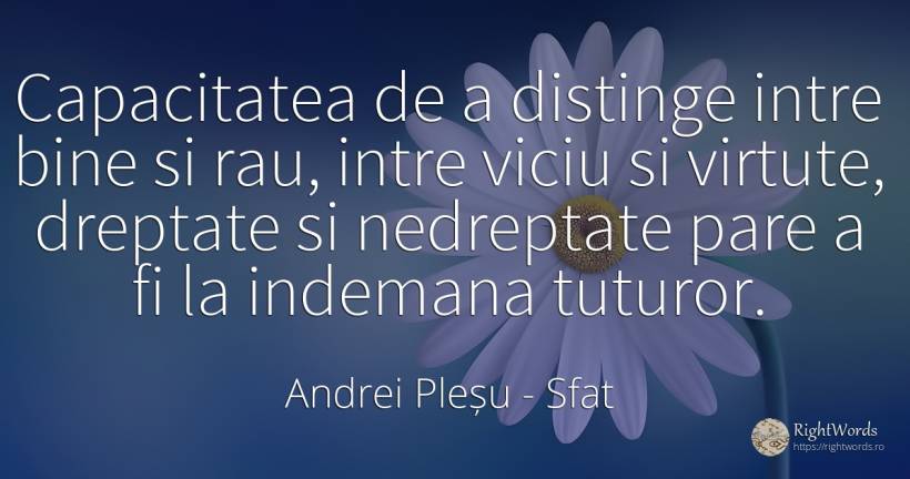 Capacitatea de a distinge intre bine si rau, intre viciu... - Andrei Pleșu, citat despre sfat, nedreptate, viciu, virtute, dreptate, rău, bine