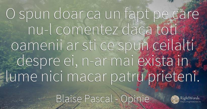 O spun doar ca un fapt pe care nu-l comentez daca toti... - Blaise Pascal, citat despre opinie, prietenie, lume, oameni