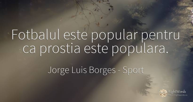 Fotbalul este popular pentru ca prostia este populara. - Jorge Luis Borges, citat despre sport, prostie