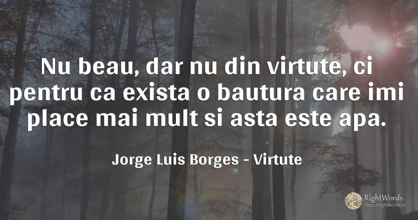 Nu beau, dar nu din virtute, ci pentru ca exista o... - Jorge Luis Borges, citat despre virtute, băutură, apă