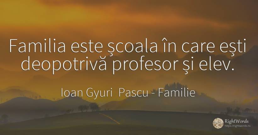 Familia este școala în care ești deopotrivă profesor și... - Ioan Gyuri Pascu, citat despre familie, profesori, căutare, școală