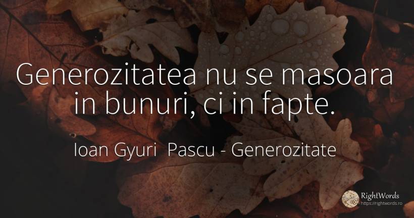 Generozitatea nu se masoara in bunuri, ci in fapte. - Ioan Gyuri Pascu, citat despre generozitate, căutare, fapte