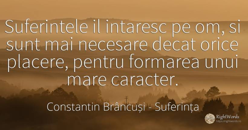 Suferintele il intaresc pe om, si sunt mai necesare decat... - Constantin Brâncuși, citat despre suferință, caracter, plăcere