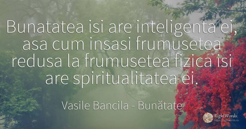 Bunatatea isi are inteligenta ei, asa cum insasi... - Vasile Bancila, citat despre bunătate, frumusețe, fizică, filozofie, inteligență