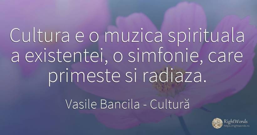 Cultura e o muzica spirituala a existentei, o simfonie, ... - Vasile Bancila, citat despre cultură, muzică, filozofie
