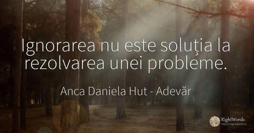 Ignorarea nu este soluția la rezolvarea unei probleme. - Anca Daniela Hut, citat despre adevăr, probleme