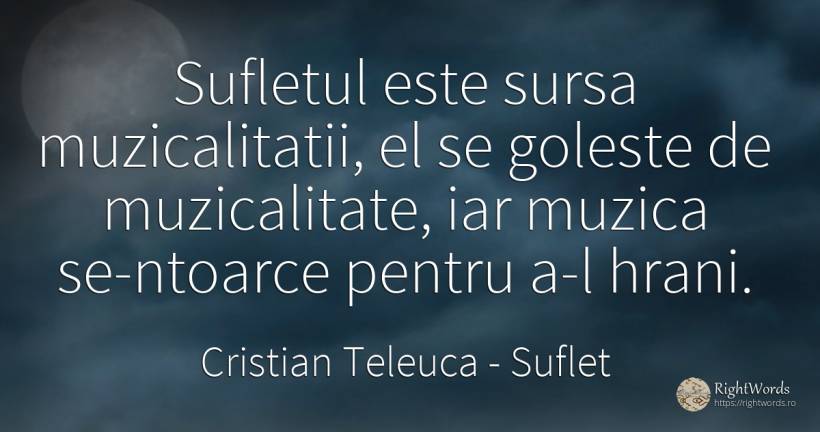 Sufletul este sursa muzicalitatii, el se goleste de... - Cristian Teleuca, citat despre suflet, muzică