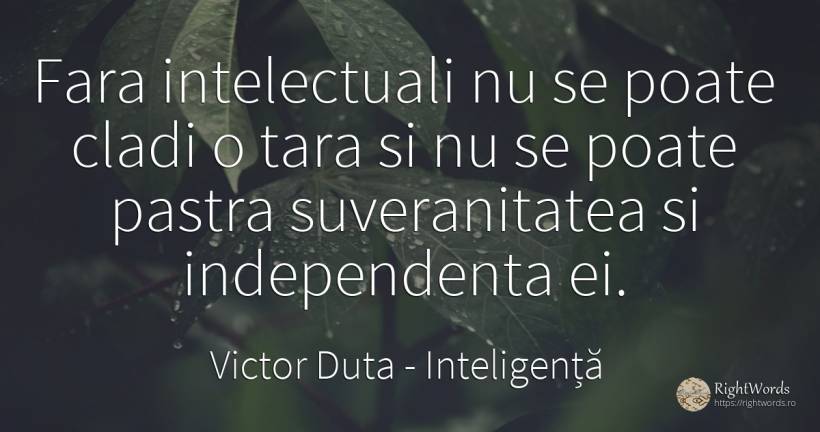 Fara intelectuali nu se poate cladi o tara si nu se poate... - Victor Duta, citat despre inteligență, independenţă, țară