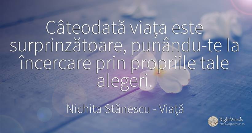 Câteodată viaţa este surprinzătoare, punându-te la... - Nichita Stănescu, citat despre viață
