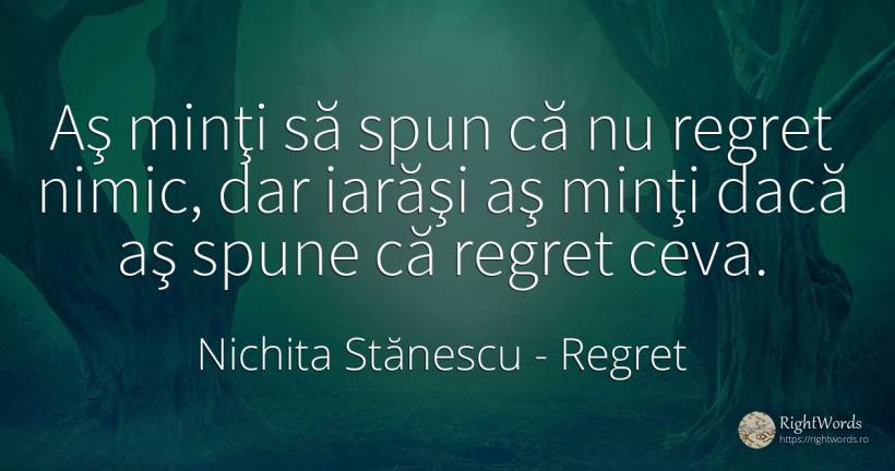 Aş minţi să spun că nu regret nimic, dar iarăşi aş minţi... - Nichita Stănescu, citat despre regret
