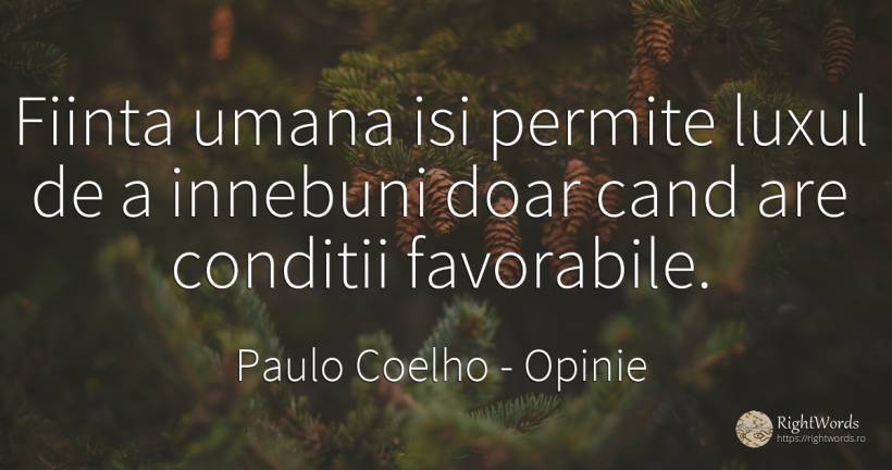 Fiinta umana isi permite luxul de a innebuni doar cand... - Paulo Coelho, citat despre opinie, ființă