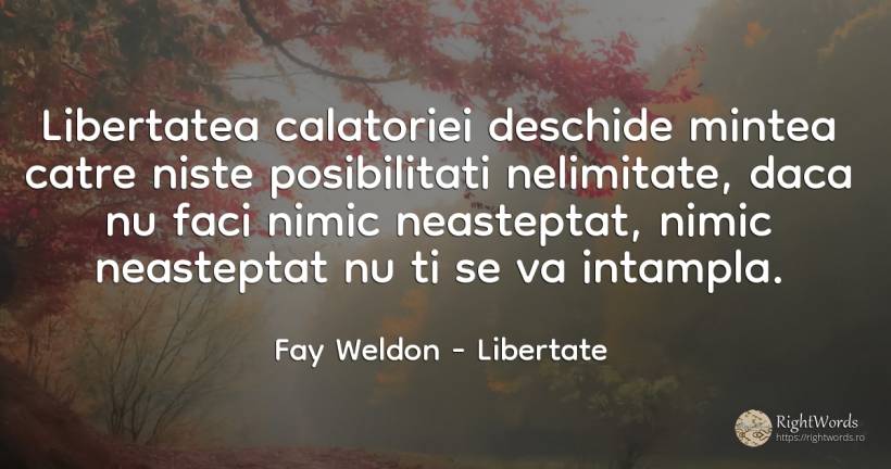 Libertatea calatoriei deschide mintea catre niste... - Fay Weldon, citat despre libertate, neprevăzut, posibilitate, minte, nimic