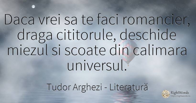 Daca vrei sa te faci romancier, draga cititorule, ... - Tudor Arghezi, citat despre literatură, univers