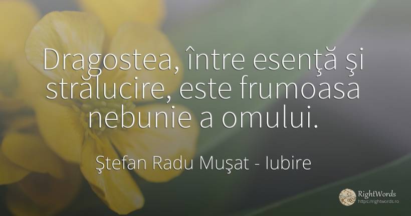 Dragostea, între esenţă şi strălucire, este frumoasa... - Ştefan Radu Muşat, citat despre iubire, nebunie, esențial