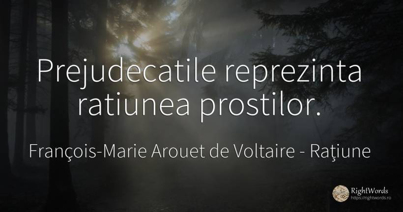 Prejudecatile reprezinta ratiunea prostilor. - François-Marie Arouet de Voltaire, citat despre prostie, rațiune