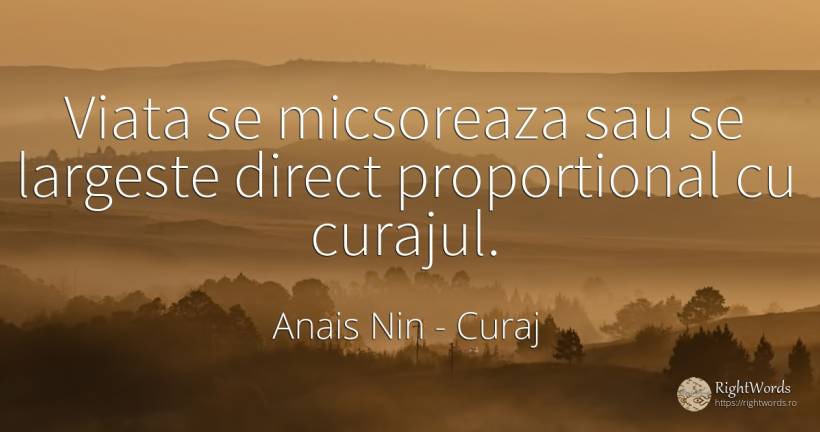 Viata se micsoreaza sau se largeste direct proportional... - Anais Nin, citat despre curaj, viață