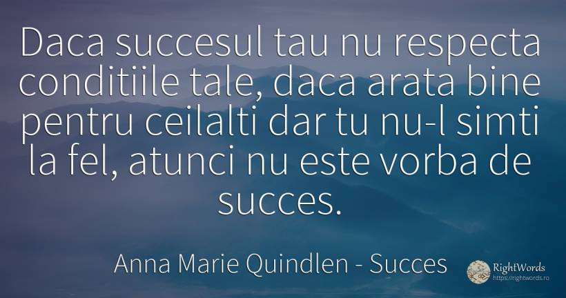 Daca succesul tau nu respecta conditiile tale, daca arata... - Anna Marie Quindlen, citat despre succes, bine