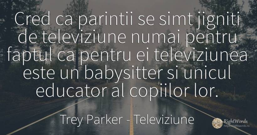 Cred ca parintii se simt jigniti de televiziune numai... - Trey Parker, citat despre televiziune, bunul simț, simț