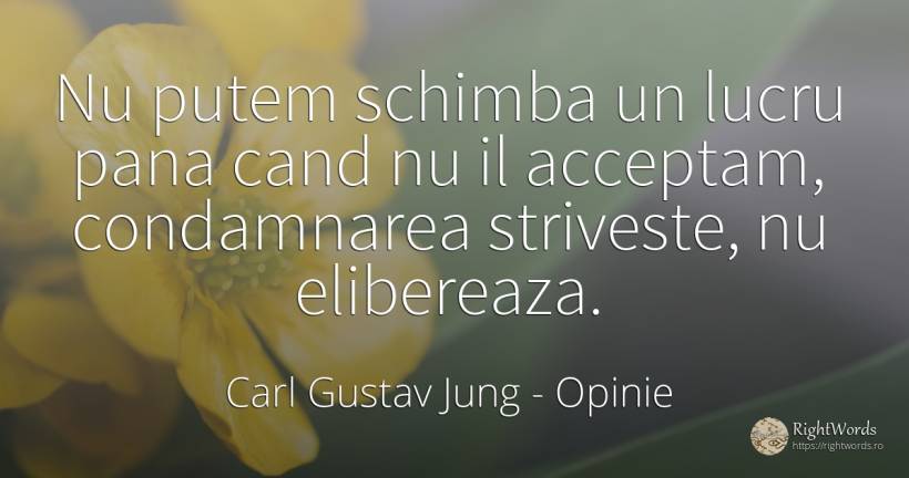 Nu putem schimba un lucru pana cand nu il acceptam, ... - Carl Gustav Jung, citat despre opinie, condamnare, schimbare