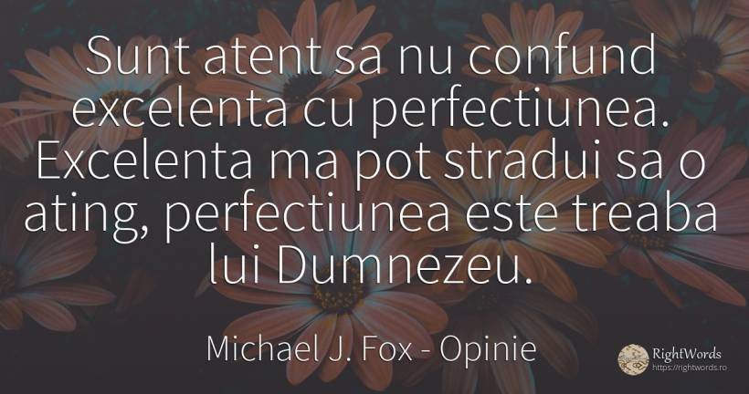 Sunt atent sa nu confund excelenta cu perfectiunea.... - Michael J. Fox, citat despre opinie, dumnezeu