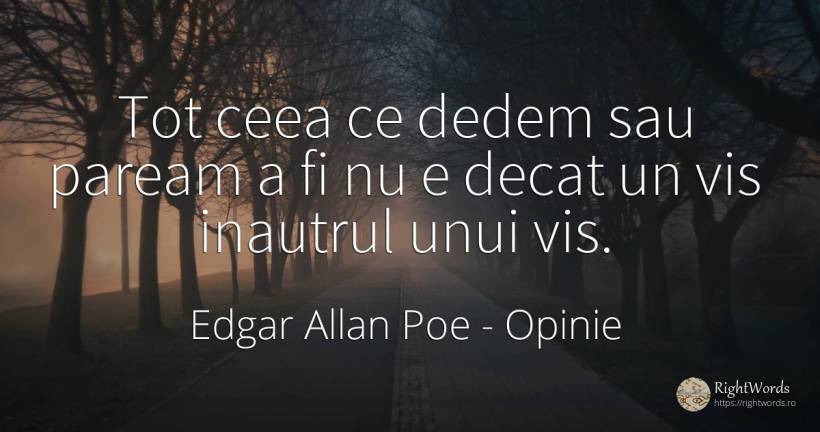 Tot ceea ce dedem sau paream a fi nu e decat un vis... - Edgar Allan Poe, citat despre opinie, vis