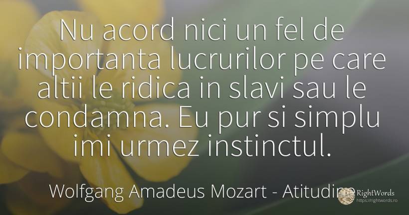 Nu acord nici un fel de importanta lucrurilor pe care... - Wolfgang Amadeus Mozart, citat despre atitudine, instinct, simplitate