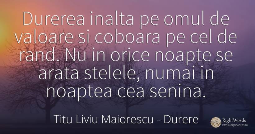 Durerea inalta pe omul de valoare si coboara pe cel de... - Titu Liviu Maiorescu, citat despre durere, noapte, stele, valoare, oameni