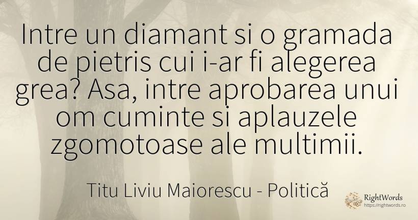 Intre un diamant si o gramada de pietris cui i-ar fi... - Titu Liviu Maiorescu, citat despre politică