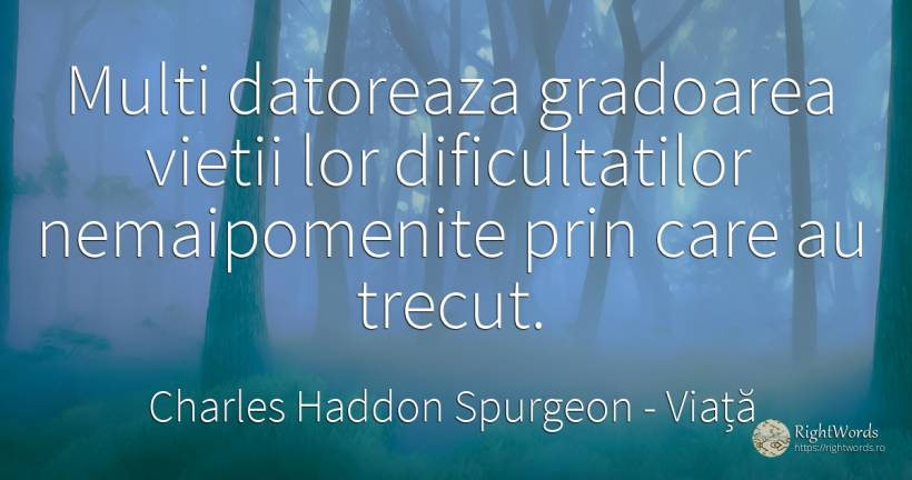 Multi datoreaza gradoarea vietii lor dificultatilor... - Charles Haddon Spurgeon, citat despre viață, trecut