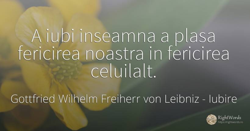 A iubi inseamna a plasa fericirea noastra in fericirea... - Gottfried Wilhelm Freiherr von Leibniz, citat despre iubire, fericire