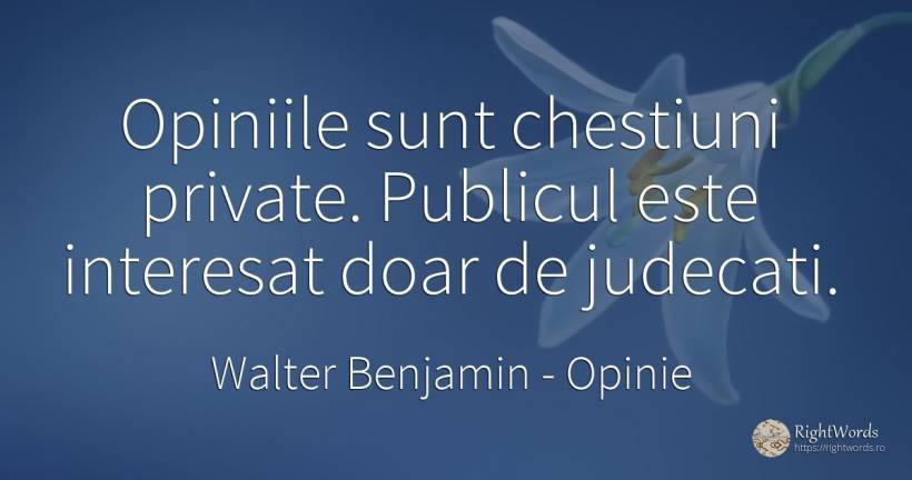 Opiniile sunt chestiuni private. Publicul este interesat... - Walter Benjamin, citat despre opinie, judecată, public