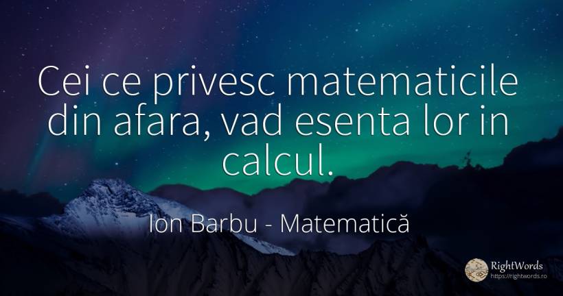 Cei ce privesc matematicile din afara, vad esenta lor in... - Ion Barbu, citat despre matematică, esențial
