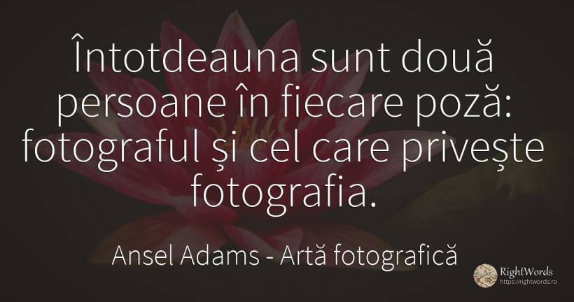 Întotdeauna sunt două persoane în fiecare poză:... - Ansel Adams, citat despre artă fotografică, opinie