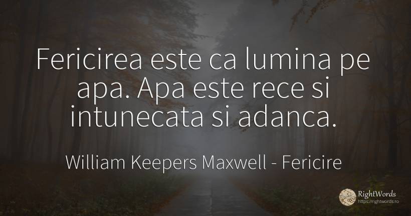 Fericirea este ca lumina pe apa. Apa este rece si... - William Keepers Maxwell, citat despre fericire, apă, lumină