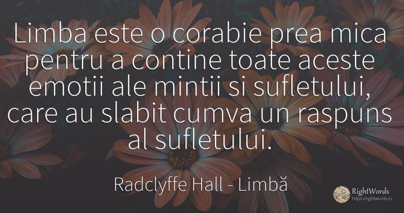 Limba este o corabie prea mica pentru a contine toate... - Radclyffe Hall, citat despre limbă, emoții, suflet