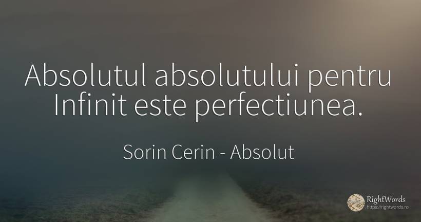 Absolutul absolutului pentru Infinit este perfectiunea. - Sorin Cerin, citat despre absolut, perfecţiune, infinit