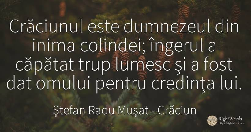 Crăciunul este dumnezeul din inima colindei; îngerul a... - Ştefan Radu Muşat, citat despre crăciun, dumnezeu, credință, inimă