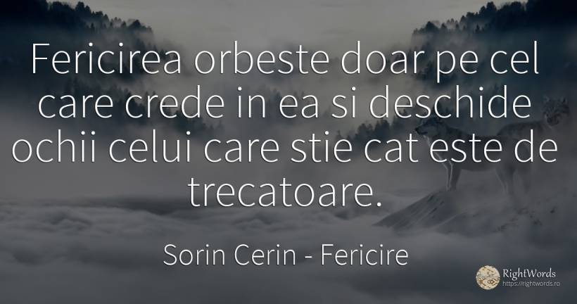 Fericirea orbeste doar pe cel care crede in ea si... - Sorin Cerin, citat despre fericire, ochi