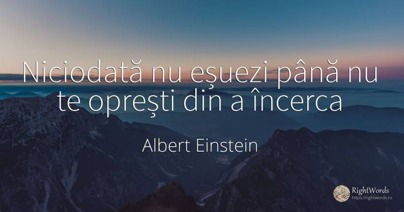 Niciodată nu eșuezi până nu te oprești din a încerca - Albert Einstein
