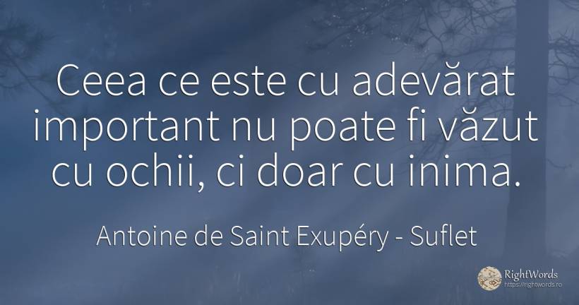 Ceea ce este cu adevărat important nu poate fi văzut cu... - Antoine de Saint Exupéry (Exuperry), citat despre suflet