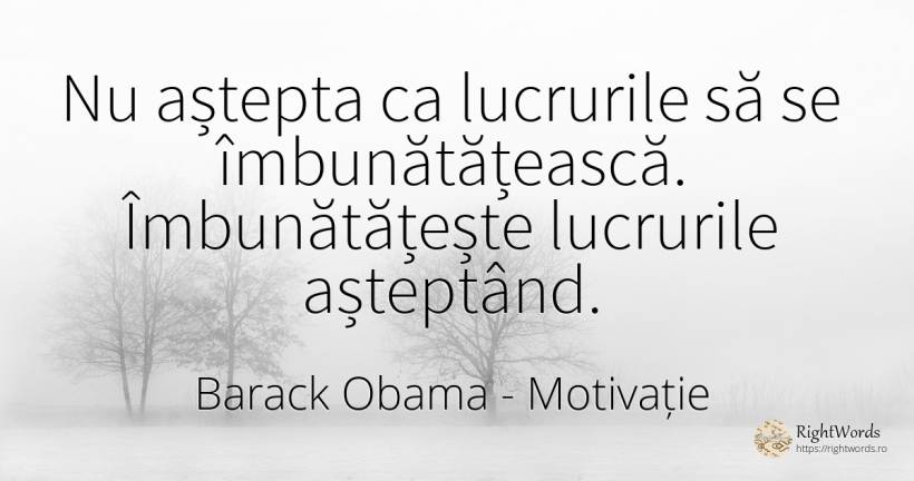 Nu aștepta ca lucrurile să se îmbunătățească.... - Barack Hussein Obama al II-lea, citat despre motivație