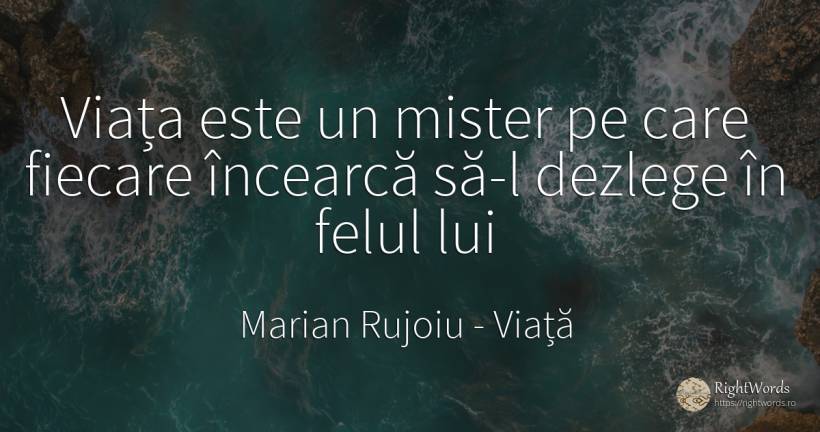Viața este un mister pe care fiecare încearcă să-l... - Marian Rujoiu, citat despre viață