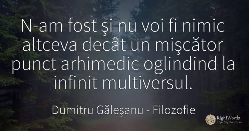 N-am fost şi nu voi fi nimic altceva decât un mişcător... - Dumitru Găleşanu, citat despre filozofie