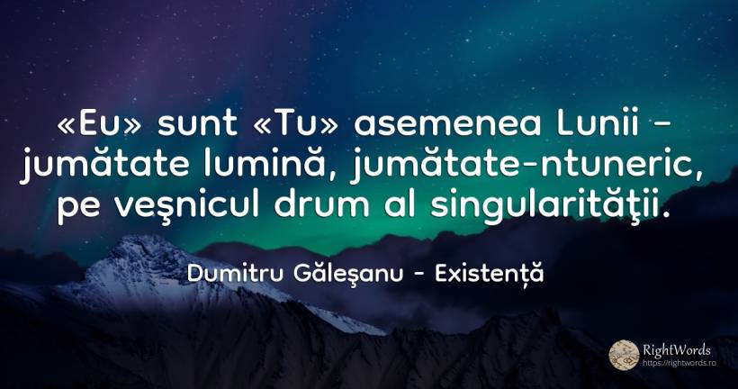 «Eu» sunt «Tu» asemenea Lunii – jumătate lumină, ... - Dumitru Găleşanu, citat despre existență