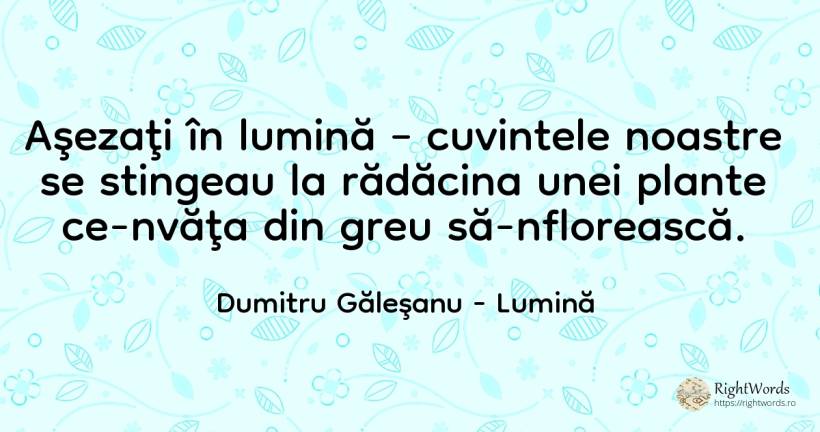 Aşezaţi în lumină – cuvintele noastre se stingeau la... - Dumitru Găleşanu, citat despre lumină