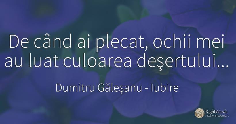 De când ai plecat, ochii mei au luat culoarea deşertului... - Dumitru Găleşanu, citat despre iubire