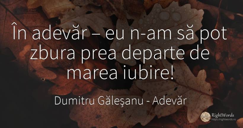 În adevăr – eu n-am să pot zbura prea departe de marea... - Dumitru Găleşanu, citat despre adevăr