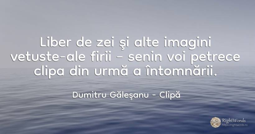 Liber de zei şi alte imagini vetuste-ale firii – senin... - Dumitru Găleşanu, citat despre clipă